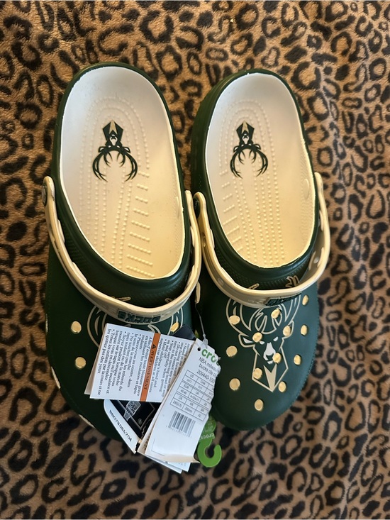 CROCS Other - CROCS Green and Cream Graphic Slip-On Clogs